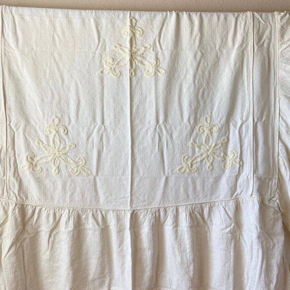 VTG Barkcloth Linen Chenille Bedspread French Chic Cottage Cream Sizer: Twin